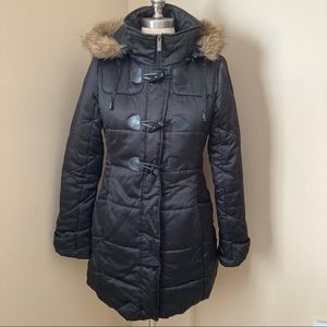 Long Puffer Coat with Removable Hood